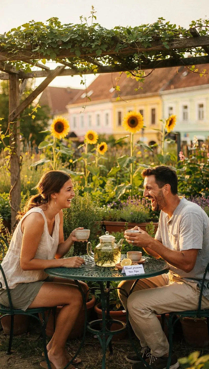 Teázás közben készült pillanatkép, ahol egy személy élvezi a vérnyomáscsökkentő italt.