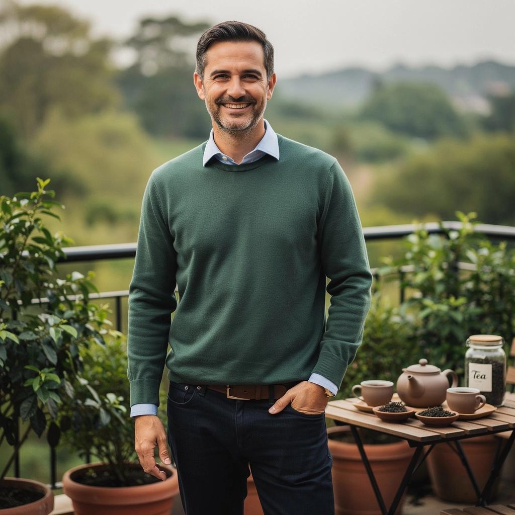 Két csésze tea, az egyik zöld, a másik fekete, asztalon